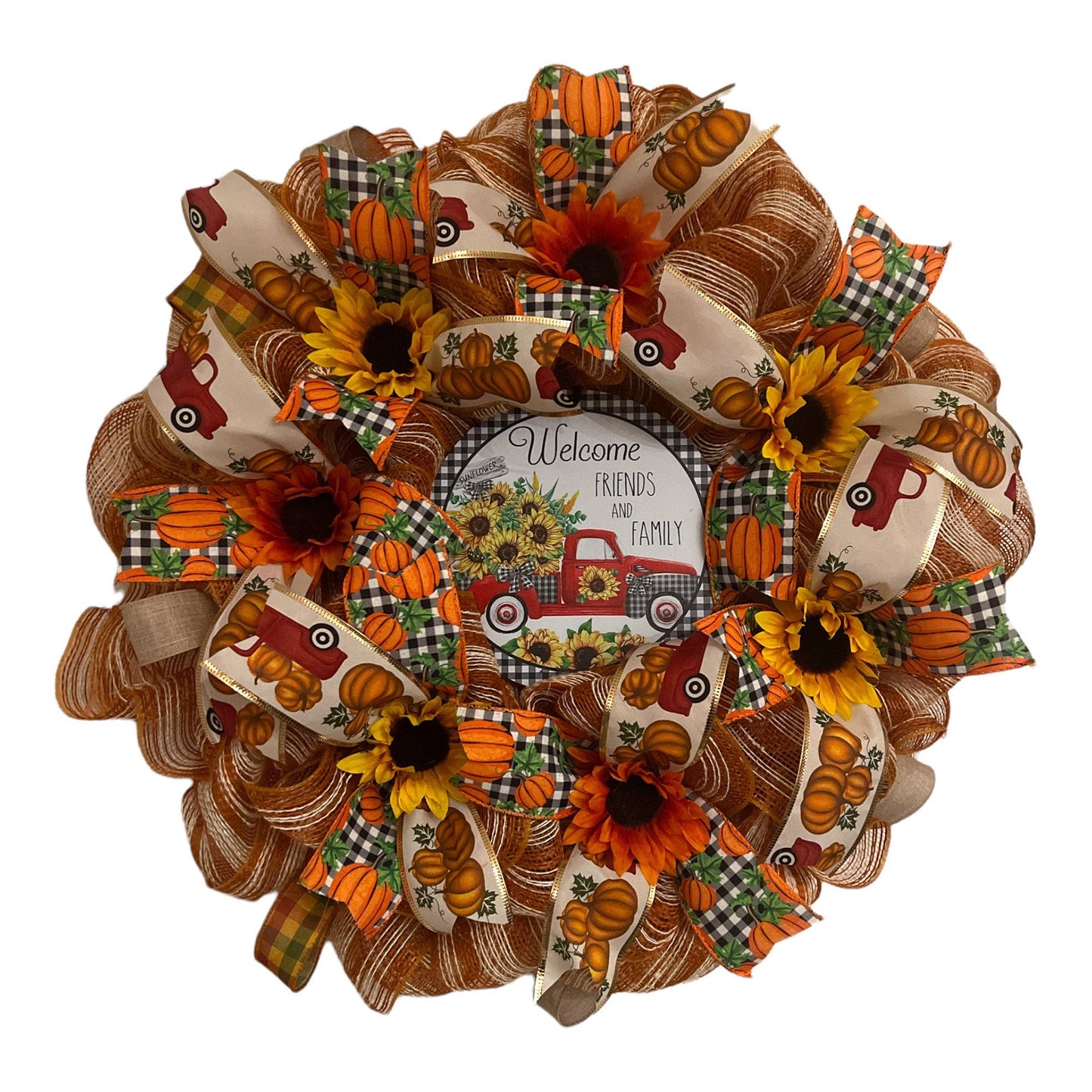 Fall wreath,Fall Door Wreath, Red Truck,Sunflowers, buffalo plaid, Deco Mesh, Wreaths,Wood Sign, Home decor,Autumn Door wreath,Fall Decor,