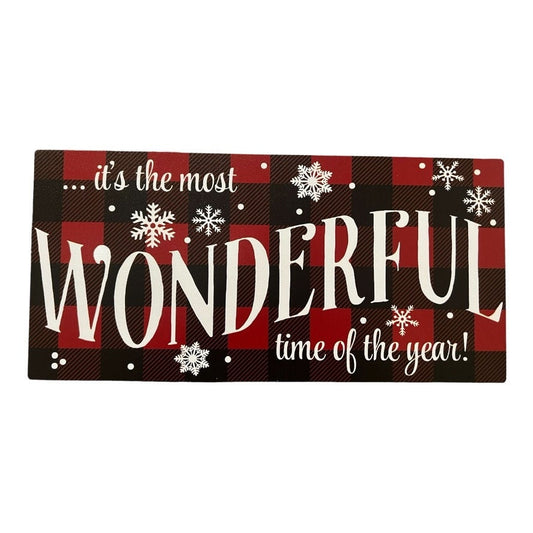 Most wonderful time,Plaid,Buffalo Plaid, Red & Blacm, Christmas sign, 12.5x6 inches, Wood sign, Christmas Decor, Wreath Supplies, Attachment