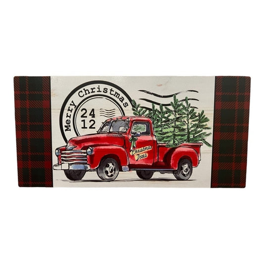 Red Truck,chridtnas tree Christmas sign,12.5x6 inches,Wood sign,Christmas Decor,Wreath Supplies,Wreath Attachment,Wreath Sign,